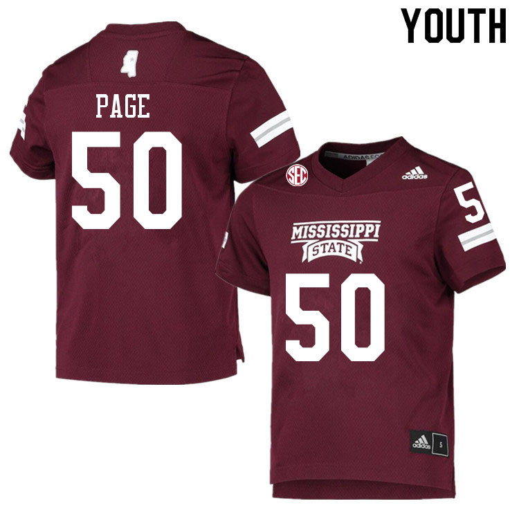 Youth #50 DeShawn Page Mississippi State Bulldogs College Football Jerseys Sale-Maroon